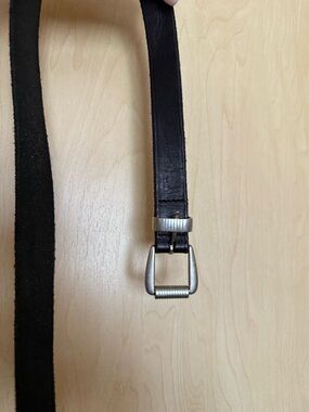Women’s Black Leather Belt with Silver Buckle